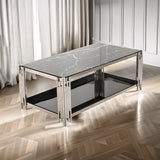 Table Basse verre, marbre , métal argenté