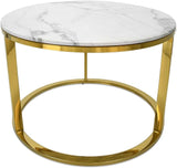Table basse GOLD ronde pierre marbre blanc pieds dorée