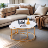 Table Basse ronde GIGOGNE plateau couleur blanc pieds dorée en acier inoxydable