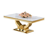 Table Basse TROPHEE plateau marbre couleur blanc pieds dorée en acier inoxydable