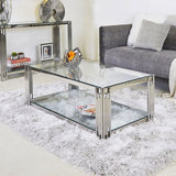 Table Basse FLUTE verre, marbre , métal argenté