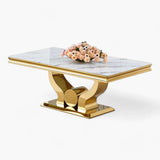 Table Basse plateau marbre couleur blanc pieds dorée en acier inoxydable