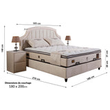 Ensemble de lit coffre 180x200 en velours beige avec un matelas à ressorts ensachés 7 zones de confort de la collection DELHI