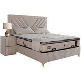 Ensemble de lit coffre 180x200 en velours beige avec un matelas à ressorts ensachés 7 zones de confort de la collection DUBAI