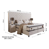 Ensemble de lit coffre 180x200 en velours beige avec un matelas à ressorts ensachés 7 zones de confort de la collection SYDNEY