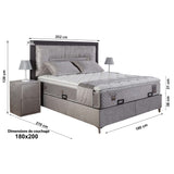 Ensemble de lit coffre 180x200 en velours gris avec un matelas à ressorts ensachés 7 zones de confort de la collection GENEVA