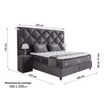 Ensemble de lit coffre 180x200 en velours gris avec un matelas à ressorts ensachés 7 zones de confort de la collection LAS VEGAS