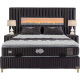 Ensemble de lit coffre 180x200 en velours gris avec un matelas à ressorts ensachés 7 zones de confort de la collection ROTTERDAM